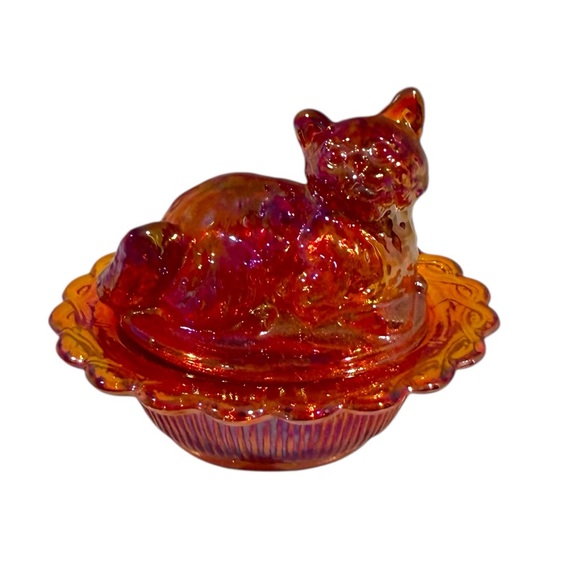 Mosser Glass Other - Mosser Glass Red Cat on Nest Salt Cellar/Trinket Box Vintage